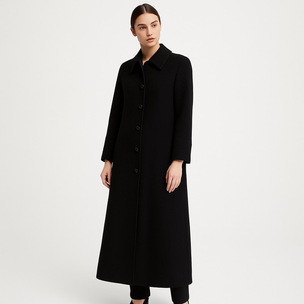 Steve By Searle Long Wool Cashmere Overcoat Black Size 10 - Picture 2 of 12